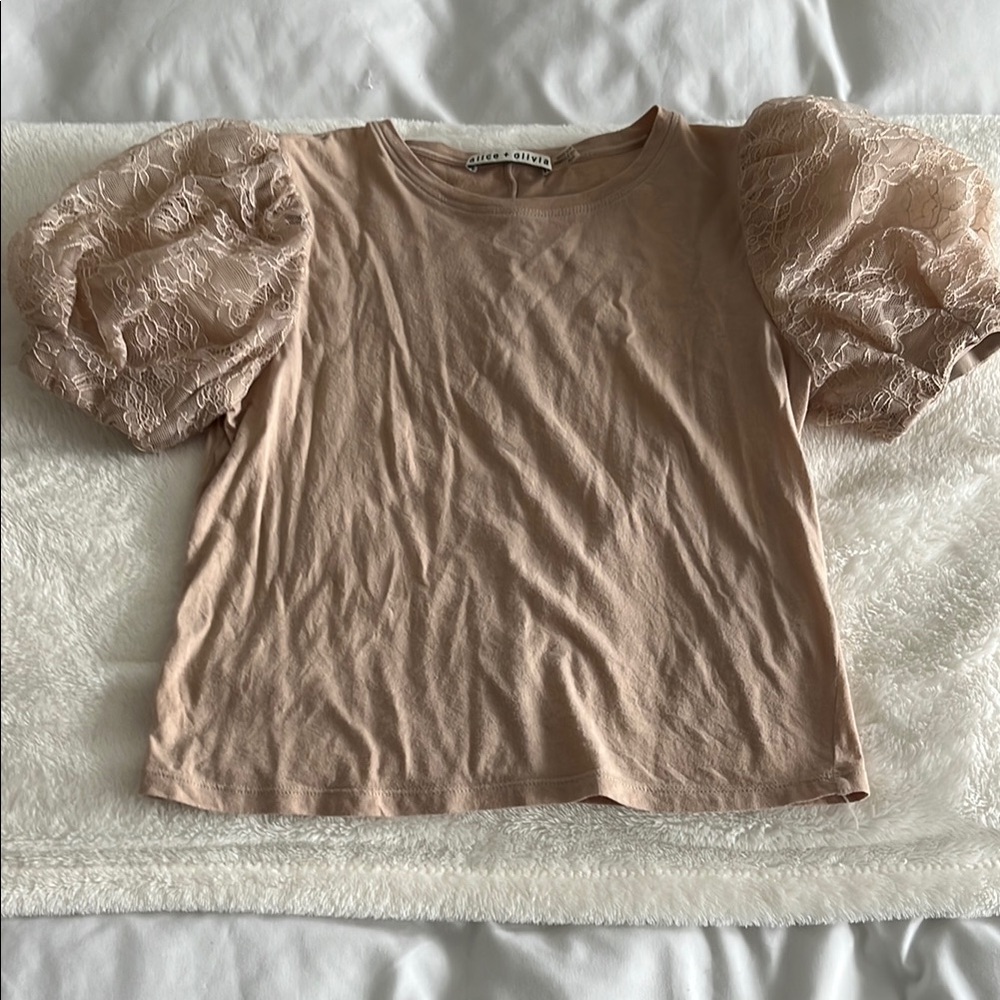 Alice + Olivia Tan Ruffled Boxy Blouse